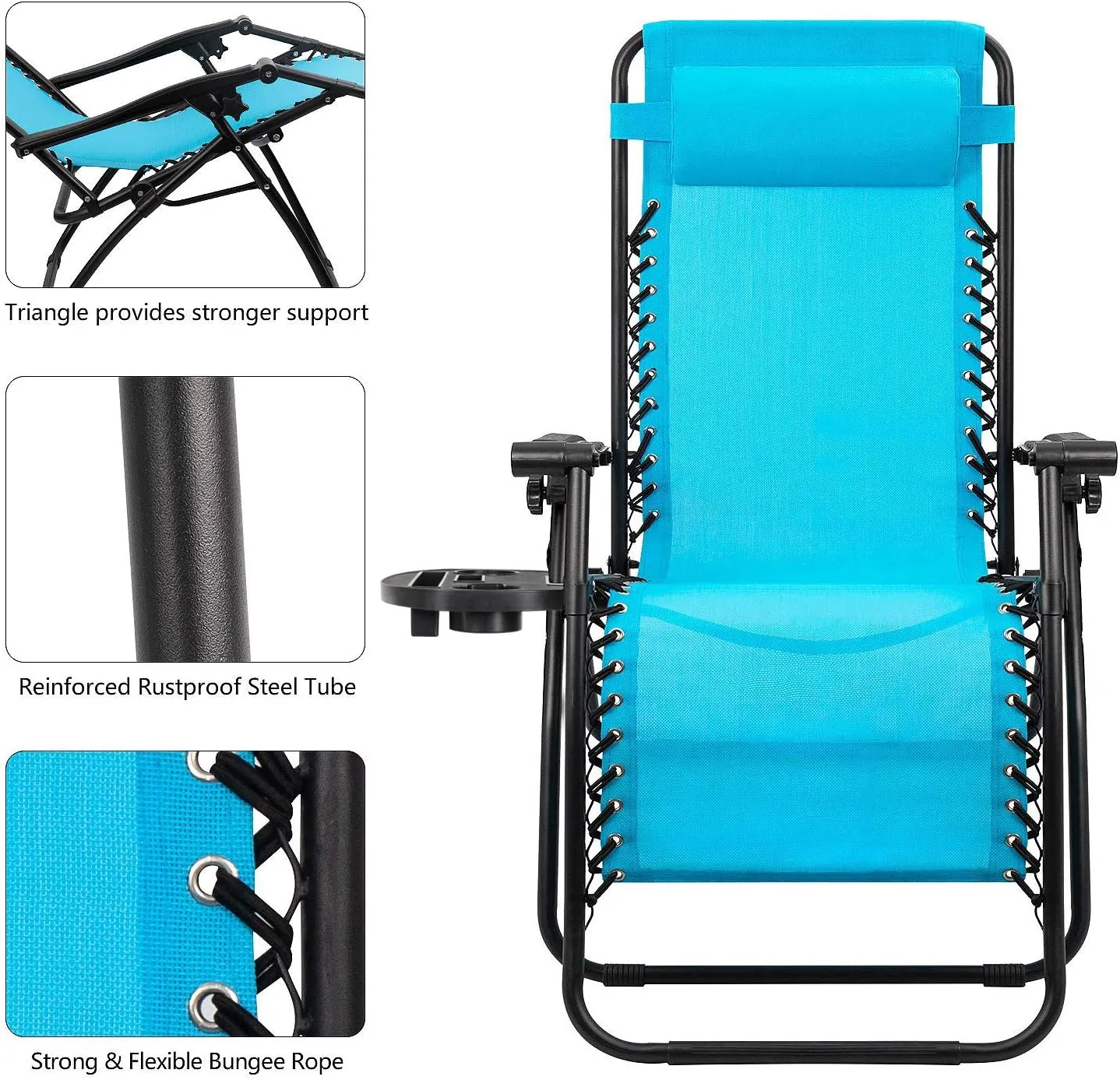 Devoko Patio Zero Gravity Chair Outdoor Folding Adjustable Reclining Chairs Pool Side Using Lawn Lounge Chair with Pillow Set of 2 (Blue)