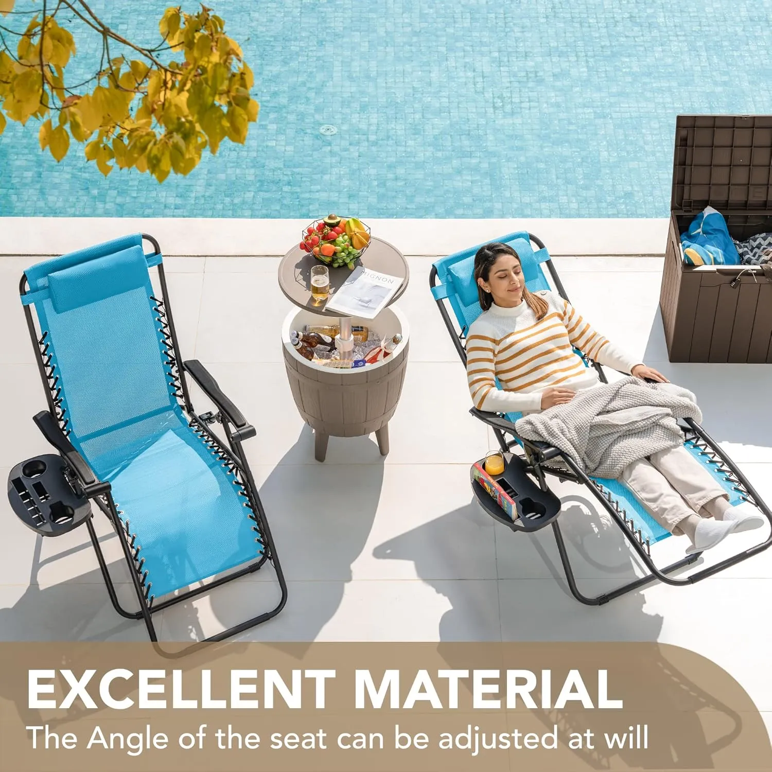 Devoko Patio Zero Gravity Chair Outdoor Folding Adjustable Reclining Chairs Pool Side Using Lawn Lounge Chair with Pillow Set of 2 (Blue)
