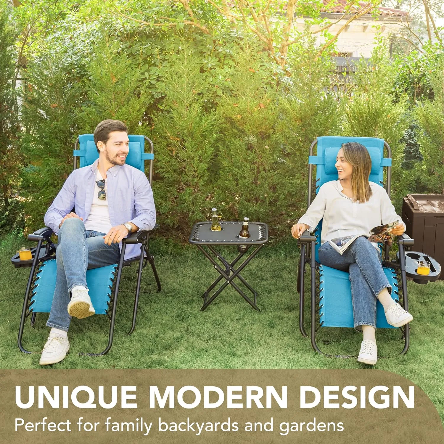 Devoko Patio Zero Gravity Chair Outdoor Folding Adjustable Reclining Chairs Pool Side Using Lawn Lounge Chair with Pillow Set of 2 (Blue)