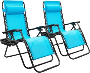 Devoko Patio Zero Gravity Chair Outdoor Folding Adjustable Reclining Chairs Pool Side Using Lawn Lounge Chair with Pillow Set of 2 (Blue)