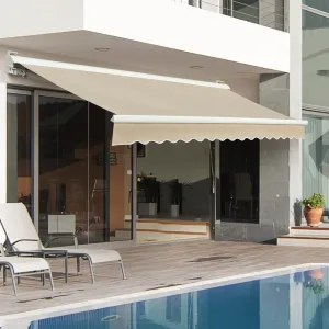 Diensweek 12'x10' Patio Awning Retractable, Fully Assembled Motorized Electric Commercial Grade - Quality 100% Dope-Dyed Acrylic Window Door Sunshade Shelter - Deck Canopy Balcony (12'x10', Beige)