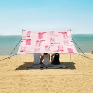 Different Cowgirl Boots Beach Canopy Tent Anti-UV & Wind Resistant, Pink Retro Camping Sun Shelter Easy Setup Portable,Outdoor Shade Tents with Sandbags,Sand Shovels,Ground Pegs & Stability Pole