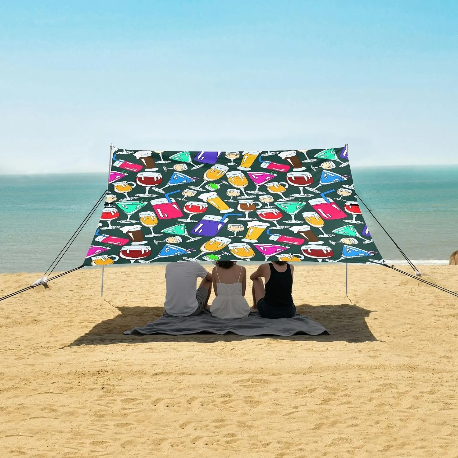 Different Types Cocktail Glasses Beach Canopy Tent Anti-UV & Wind Resistant, Camping Sun Shelter Easy Setup Portable,Outdoor Shade Tents with Sandbags,Sand Shovels,Ground Pegs & Stability Poles