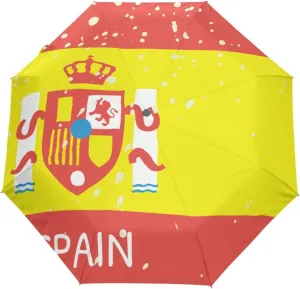 Distressed Spain Flag UPF 50  Anti-UV Parasol Rainproof Windproof 3 Folding Auto Open Close Umbrella