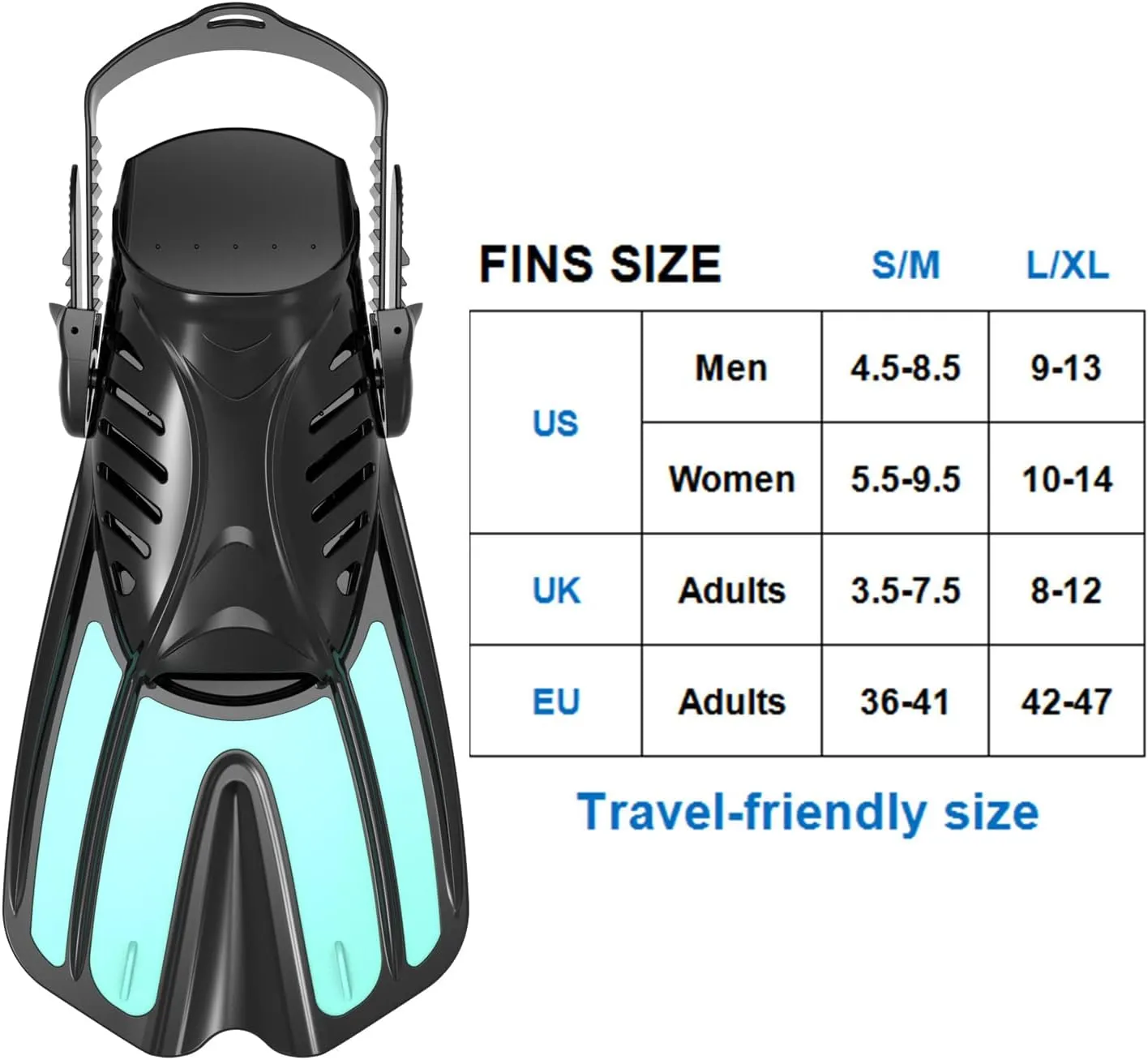 Diving fins Snorkeling Gear for Adults Snorkel fins ，Swim fins Open, Adjustable, Men, Women, Children, Swim Flippers