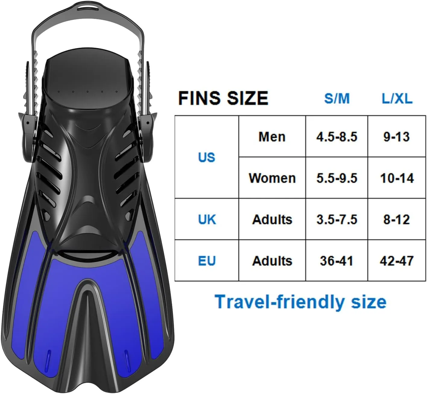 Diving fins Snorkeling Gear for Adults Snorkel fins ，Swim fins Open, Adjustable, Men, Women, Children, Swim Flippers