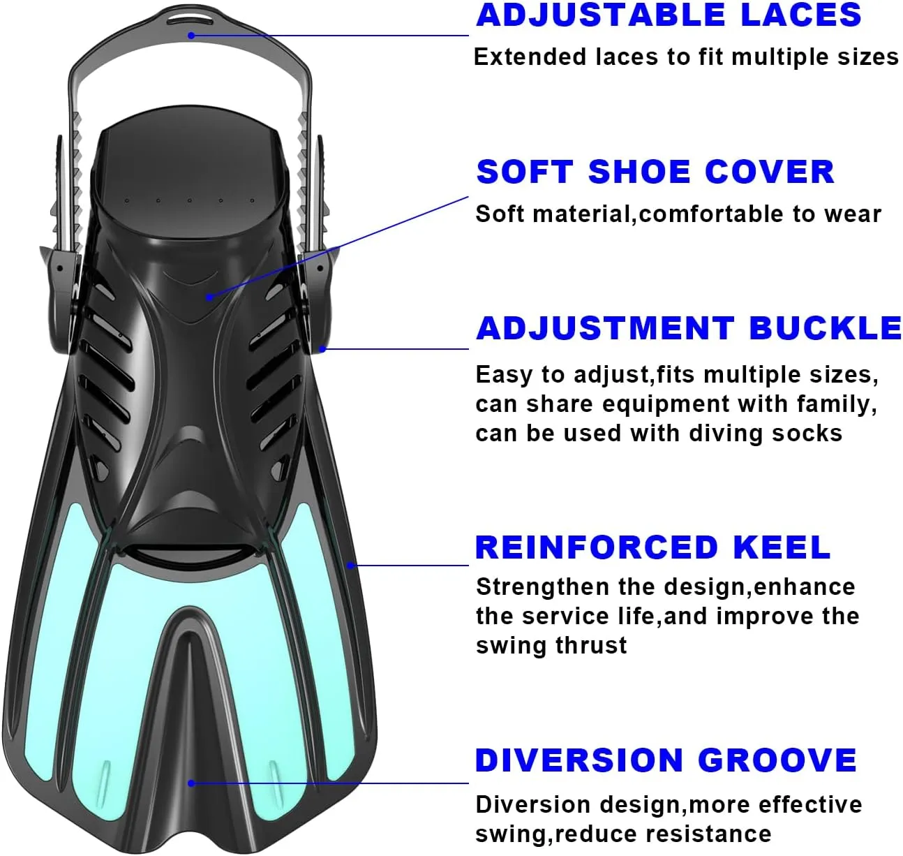 Diving fins Snorkeling Gear for Adults Snorkel fins ，Swim fins Open, Adjustable, Men, Women, Children, Swim Flippers