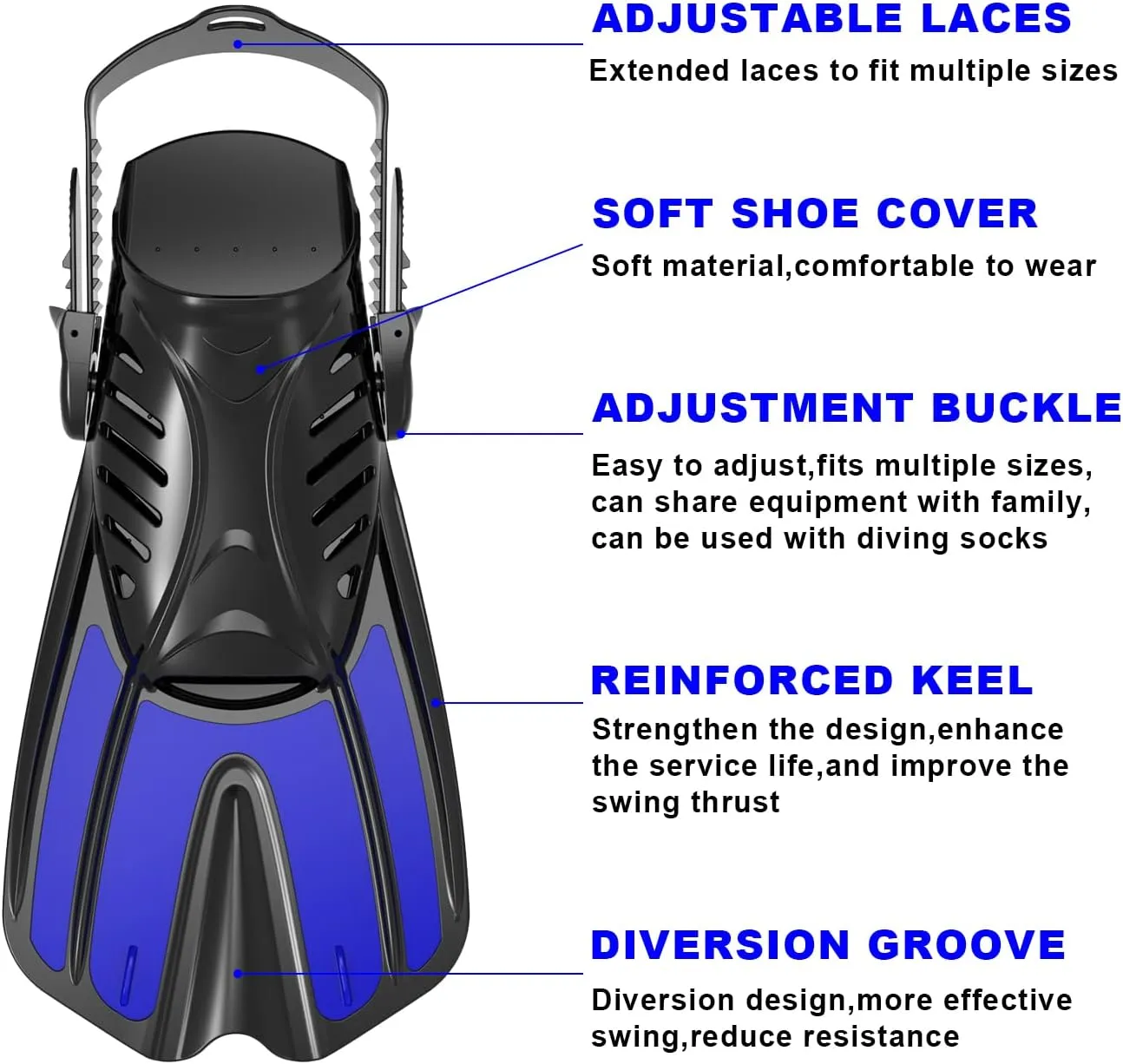 Diving fins Snorkeling Gear for Adults Snorkel fins ，Swim fins Open, Adjustable, Men, Women, Children, Swim Flippers
