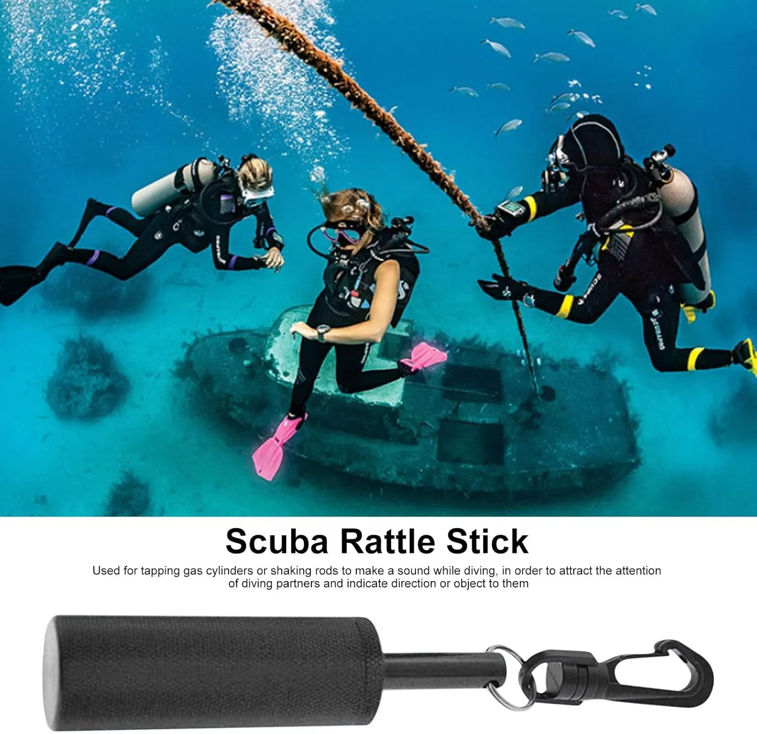 Diving Pointer - Scuba Rattle Stick | Clip Aluminum Alloy Underwater Shaker | Underwater Diving Stick | Noise Maker Signal Bell Diving Stick Underwater Communication Device for Diving Scuba