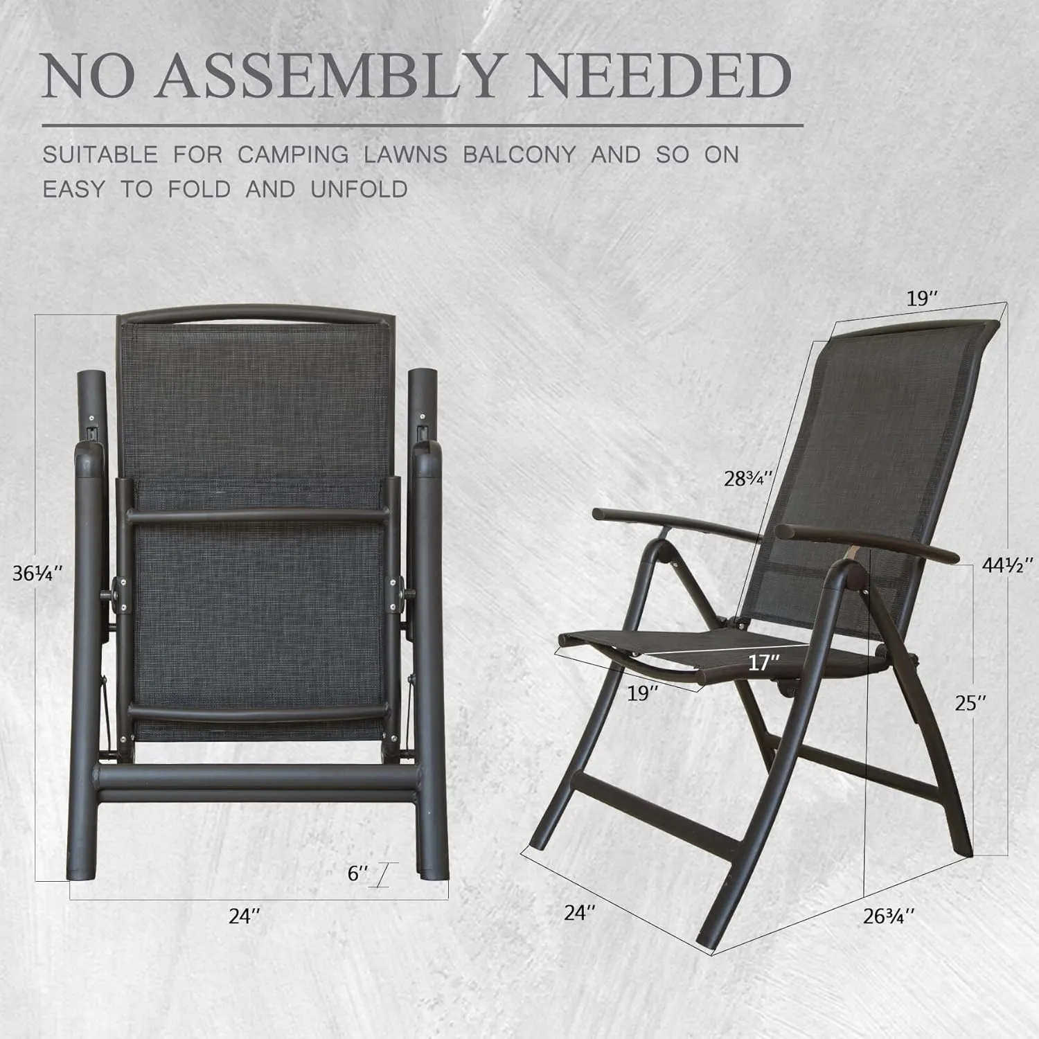 Domi Folding Patio Chairs Set of 2, Aluminium Frame Reclining Sling Lawn Chairs with Adjustable High Backrest, Patio Dining Chairs for Outdoor, Camping,Porch,Balcony(Textilene Fabric)