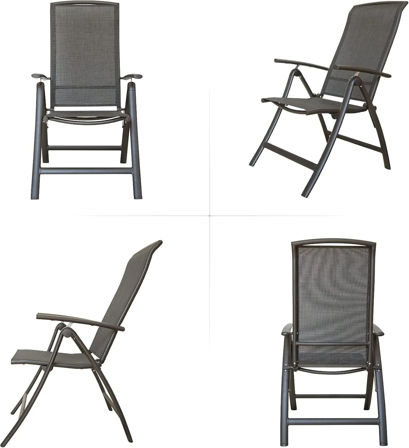 Domi Folding Patio Chairs Set of 2, Aluminium Frame Reclining Sling Lawn Chairs with Adjustable High Backrest, Patio Dining Chairs for Outdoor, Camping,Porch,Balcony(Textilene Fabric)
