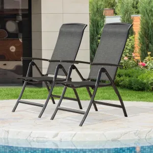 Domi Folding Patio Chairs Set of 2, Aluminium Frame Reclining Sling Lawn Chairs with Adjustable High Backrest, Patio Dining Chairs for Outdoor, Camping,Porch,Balcony(Textilene Fabric)