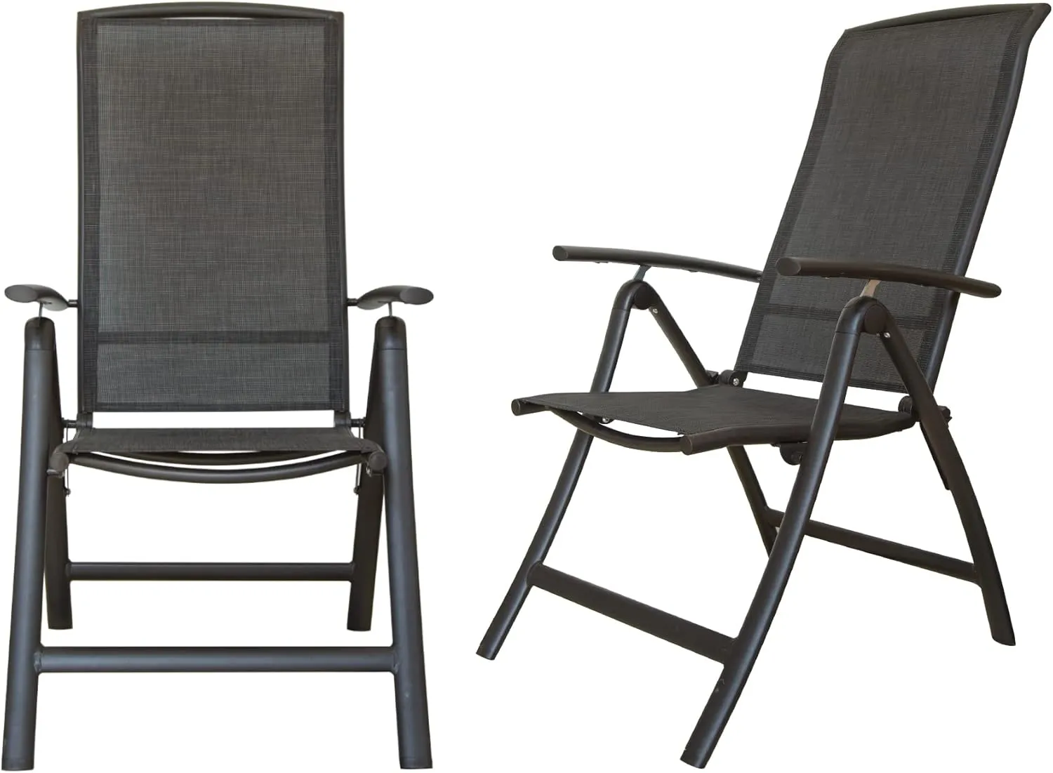 Domi Folding Patio Chairs Set of 2, Aluminium Frame Reclining Sling Lawn Chairs with Adjustable High Backrest, Patio Dining Chairs for Outdoor, Camping,Porch,Balcony(Textilene Fabric)
