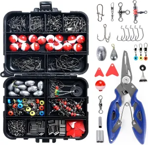 doorslay 263pcs Fishing Accessories Set with Tackle Box Including Plier Jig Hooks Sinker Weight Swivels Snaps Sinker Slides