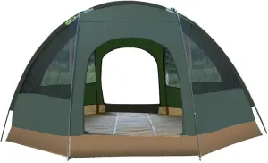Double Decker Outdoor Camping Tent rain Proof Breathable Waterproof and Warm Multi Person Outdoor Scaffolding Tent Octagonal (Army Green One Size)