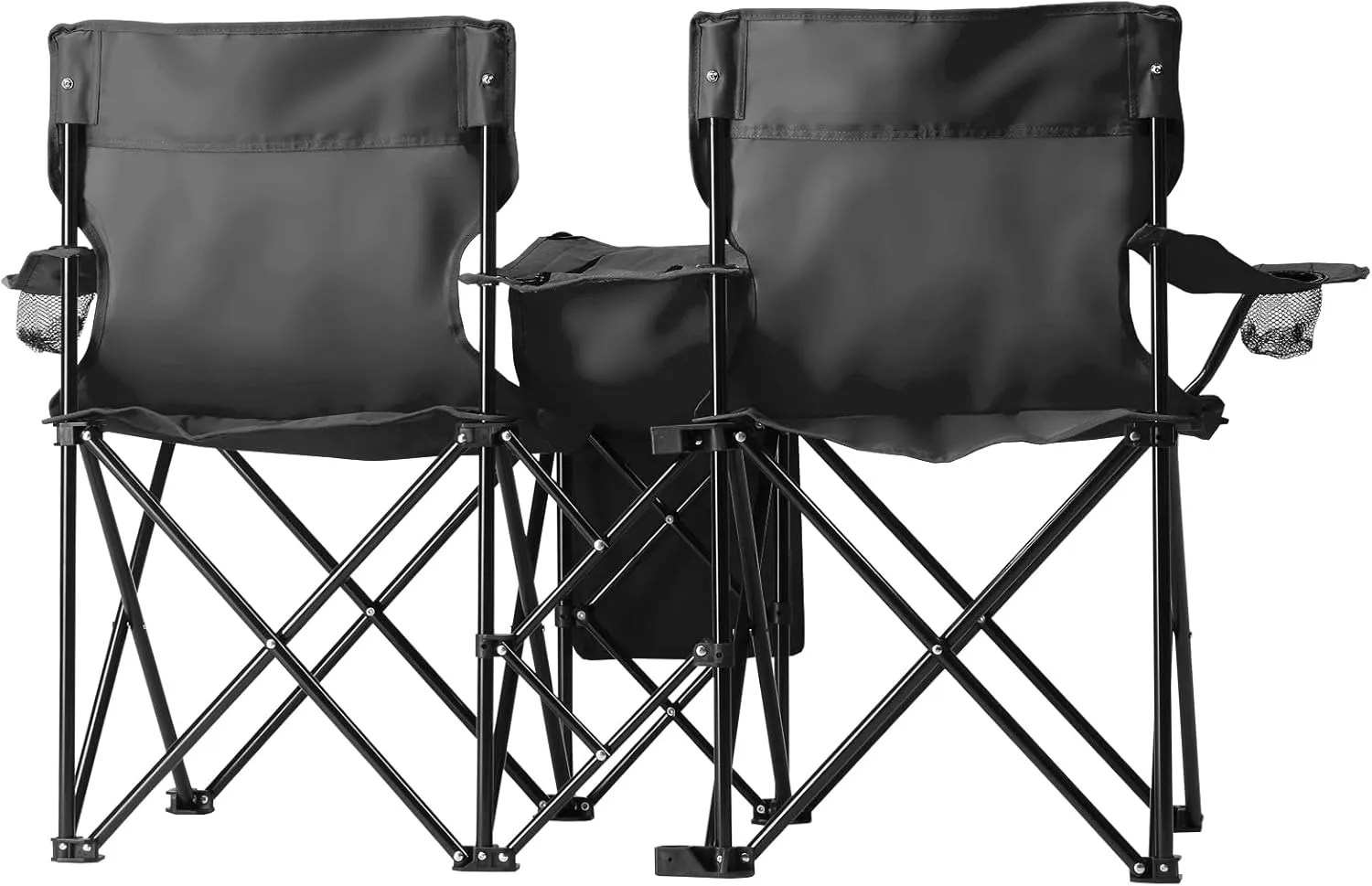 Double Folding Camping Chair W/Umbrella Fold Up Table Beverage Holder Carrying Bag Cooler for Patio Pool Park Outdoor Beach, Picnic, Portable (Black)