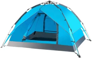 Double Layer Automatic Instant Setup Camping Tent 3-4 Person Family Tent Waterproof Foldable Tent for Hiking Travel (Color : Lake Blue)