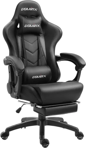 Dowinx Gaming Chair Ergonomic Racing Style Recliner with Massage Lumbar Support, Office Armchair for Computer PU Leather E-Sports Gamer Chairs with Footrest, Black