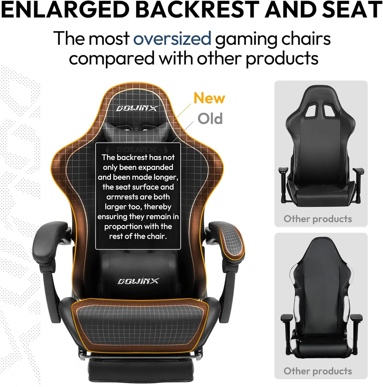 Dowinx Gaming Chair Ergonomic Racing Style Recliner with Massage Lumbar Support, Office Armchair for Computer PU Leather E-Sports Gamer Chairs with Footrest, Black
