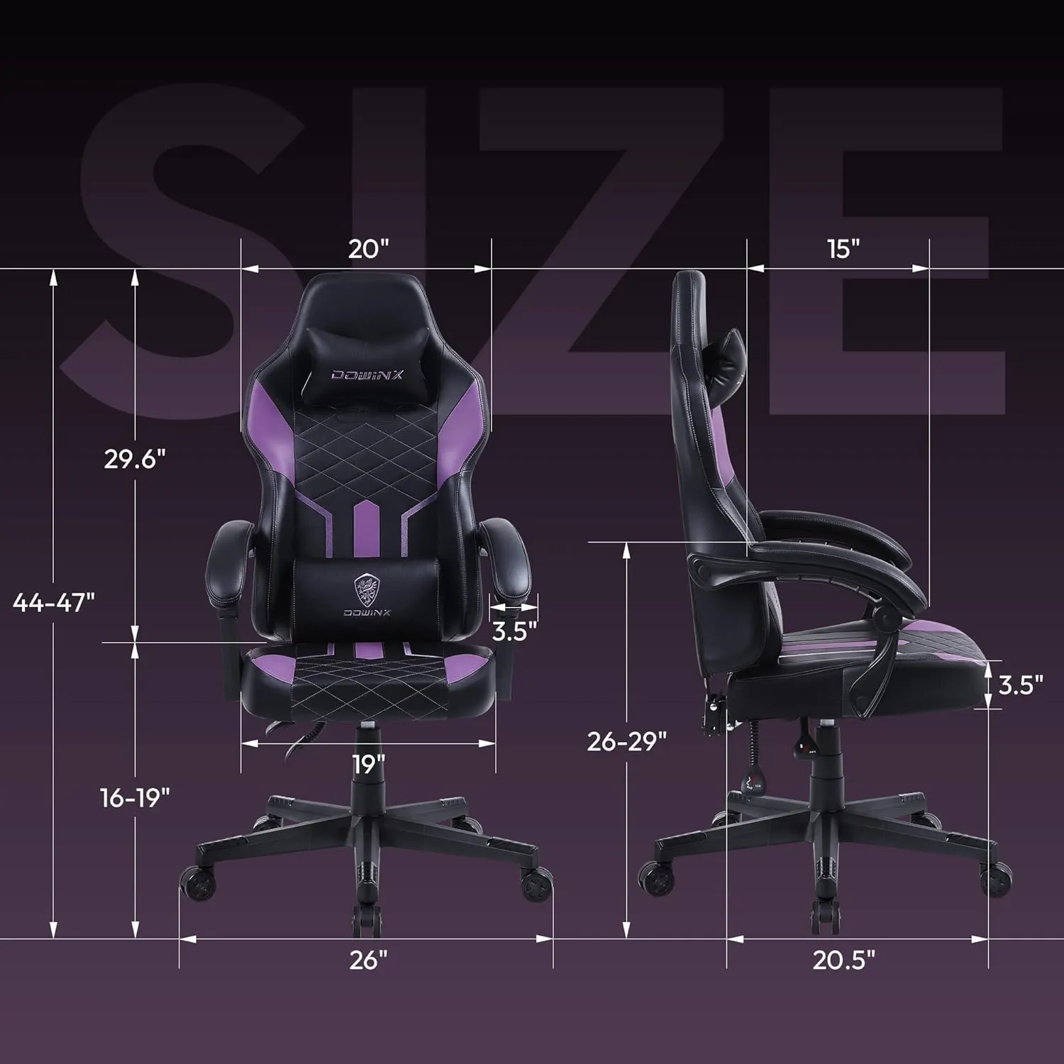 Dowinx Gaming Chair with Pocket Spring Cushion, Ergonomic Computer Chair High Back, Reclining Game Chair Pu Leather 350LBS, Purple