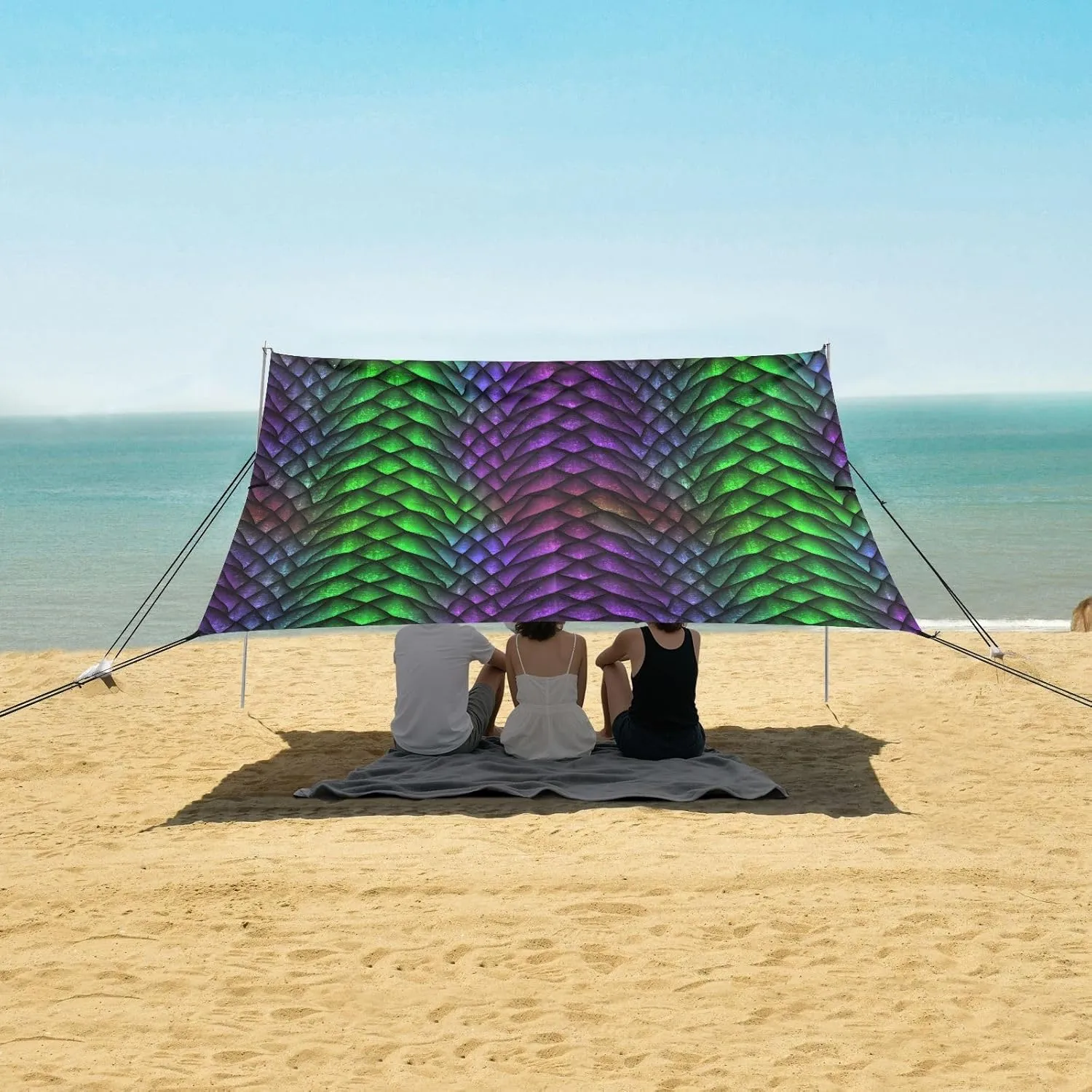 Dragon Scales Beach Canopy Tent Anti-UV & Wind Resistant, 3D Camping Sun Shelter Easy Setup Portable,Outdoor Shade Tents with Sandbags,Sand Shovels,Ground Pegs & Stability Poles
