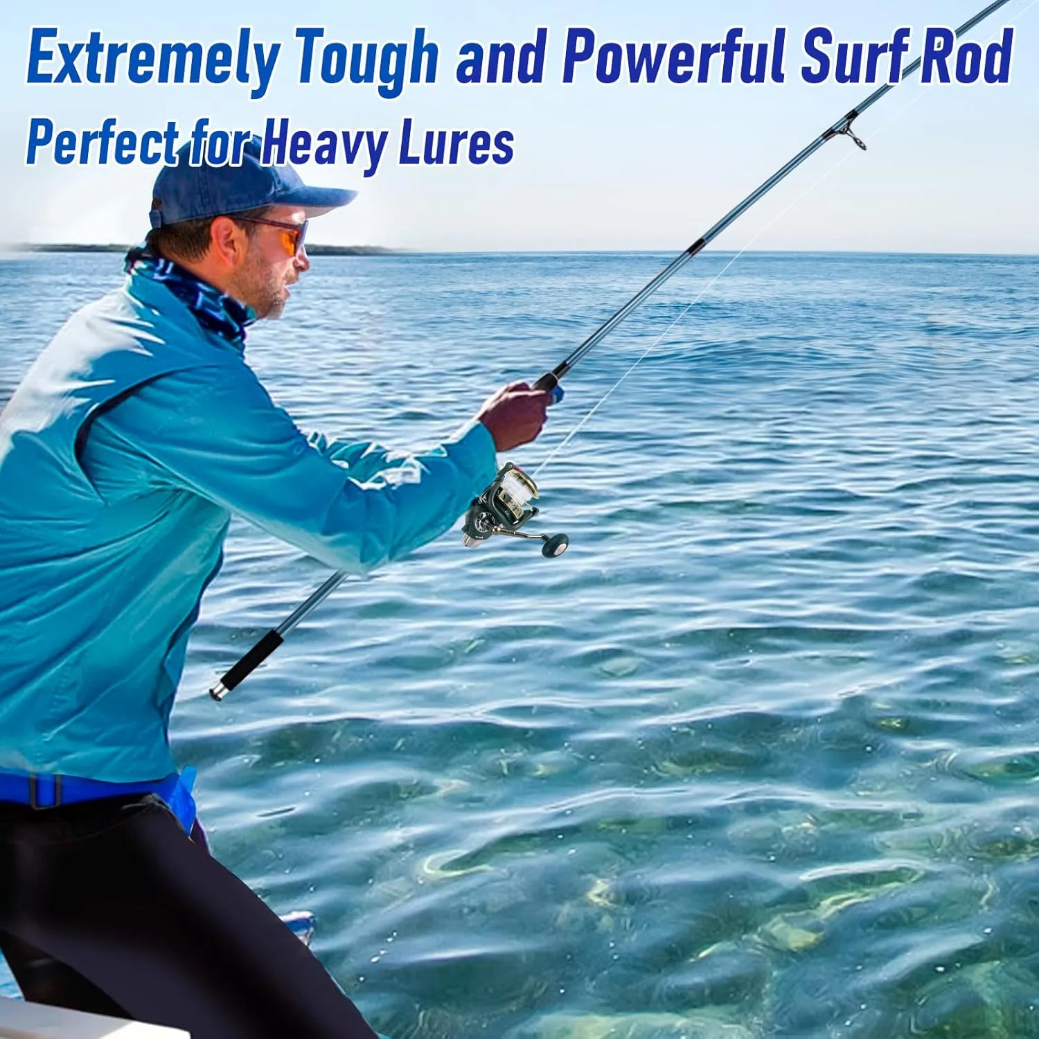 Dr.Fish Spinning Fishing Rod for Surf Fishing, 3 Section Carbon Fiber Stainless Steel Guide EVA Grip Surf Casting Saltwater Fishing Pole Beach Trolling