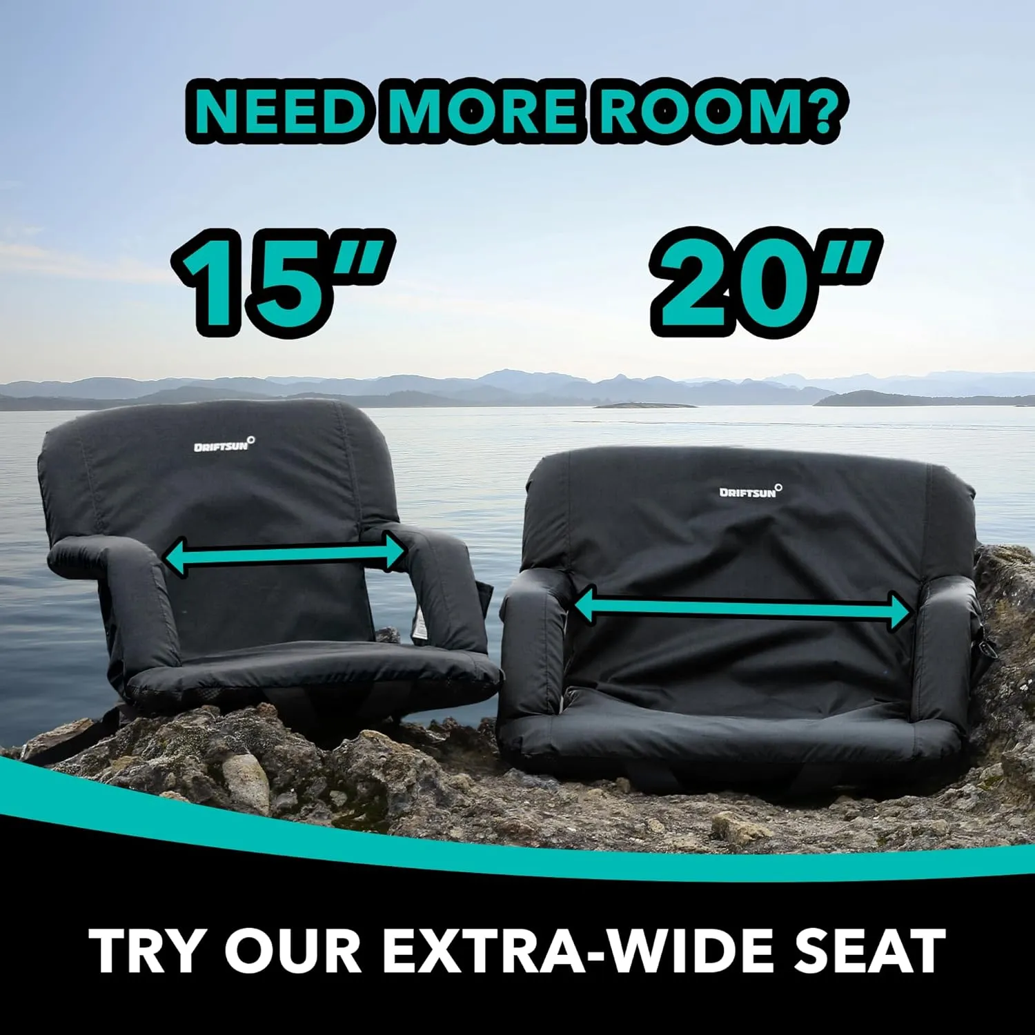 Driftsun 2 Pack Extra Wide Stadium Seats with Back Support - Deluxe Foldable Stadium Chairs for Bleachers - Folding Waterproof Sport Chair - Easy to Transport