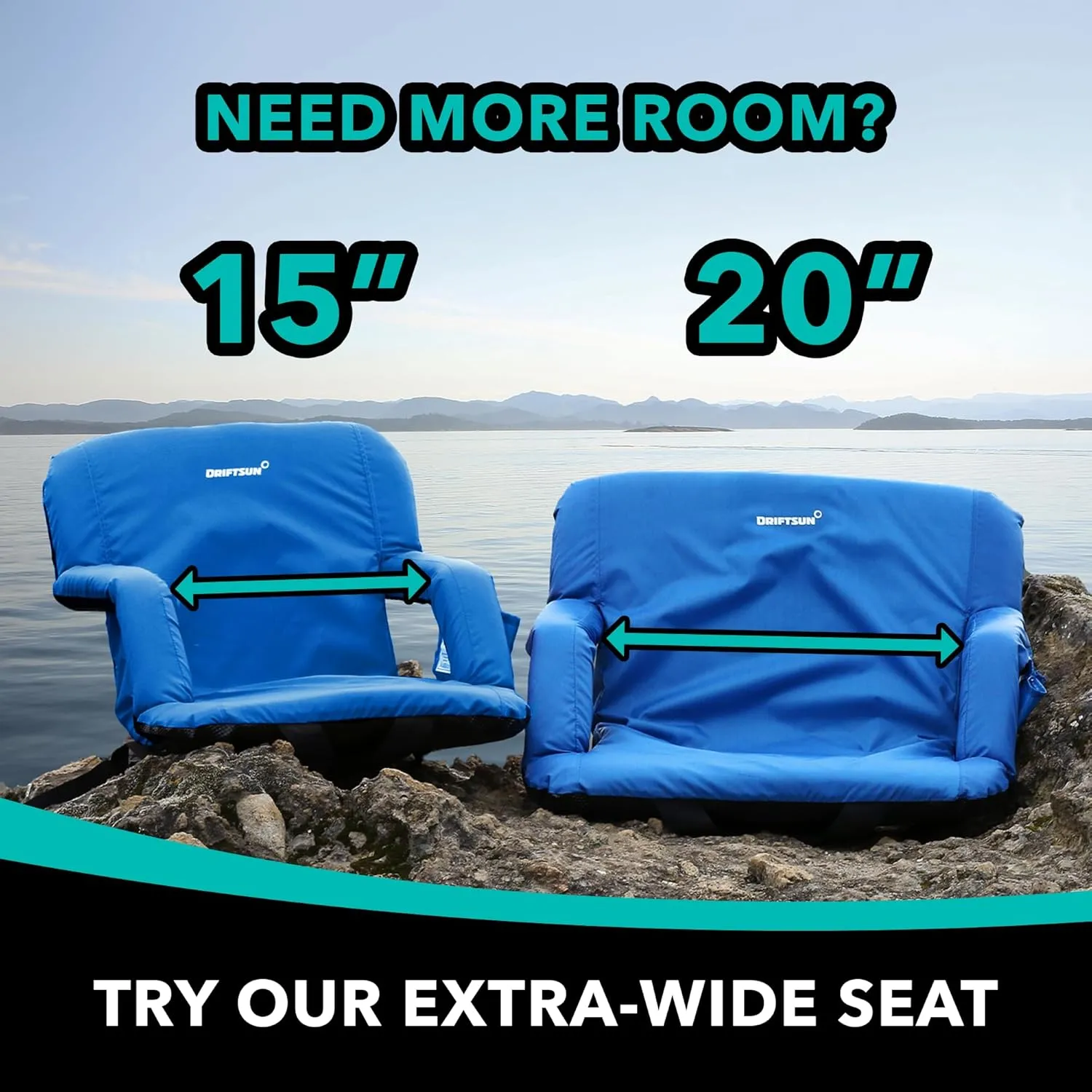 Driftsun 2 Pack Extra Wide Stadium Seats with Back Support - Deluxe Foldable Stadium Chairs for Bleachers - Folding Waterproof Sport Chair - Easy to Transport