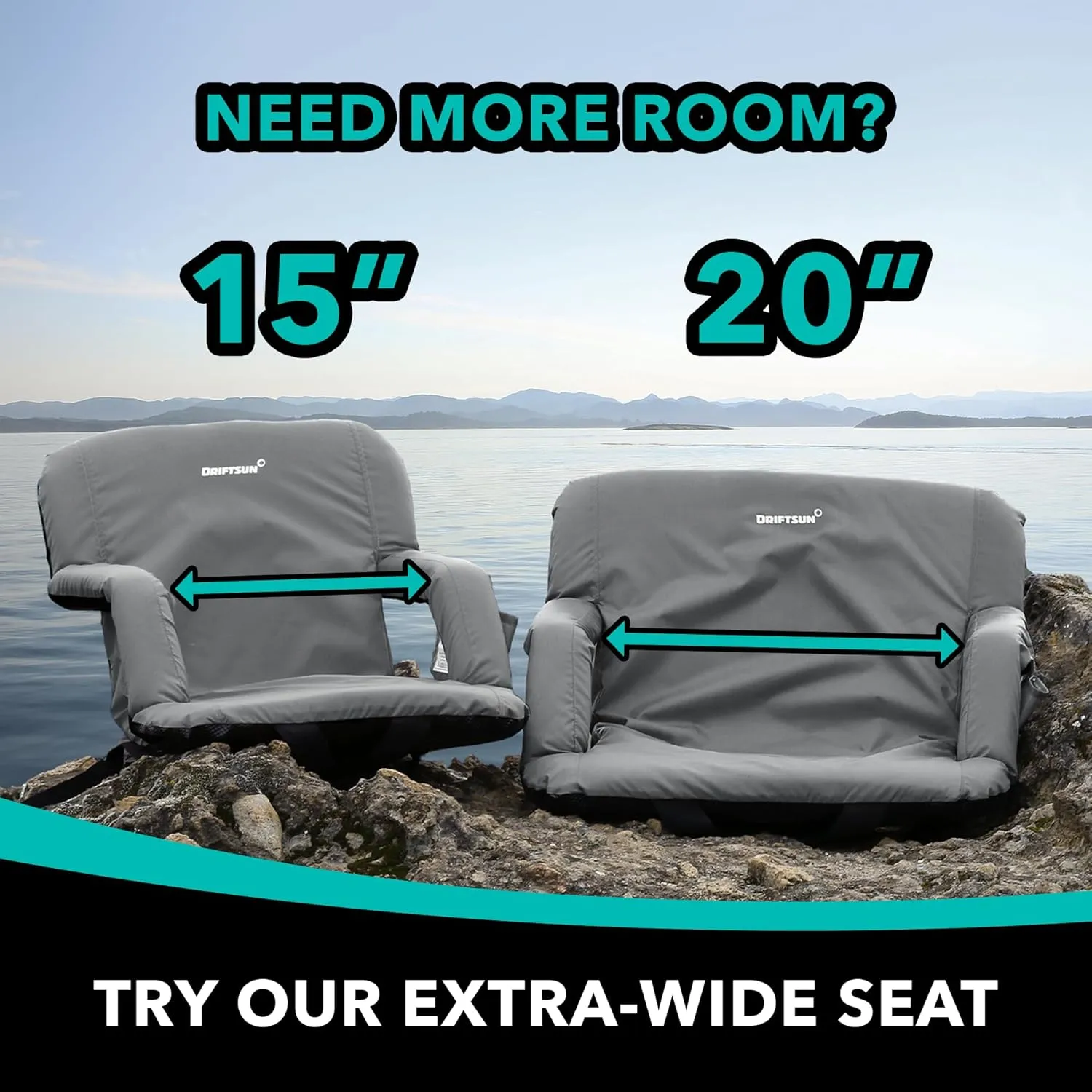 Driftsun 2 Pack Extra Wide Stadium Seats with Back Support - Deluxe Foldable Stadium Chairs for Bleachers - Folding Waterproof Sport Chair - Easy to Transport