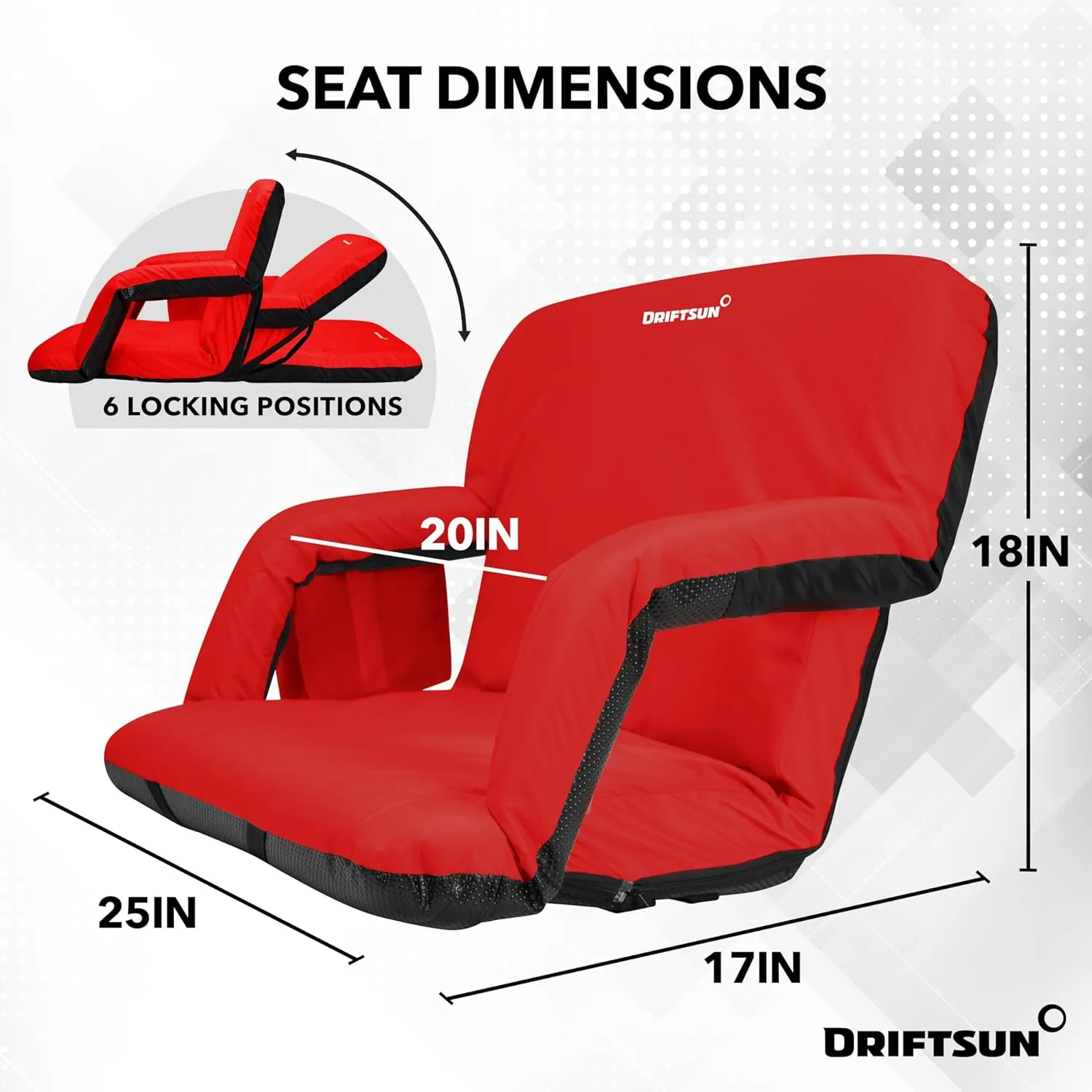 Driftsun Extra Wide Stadium Seats with Back Support - Deluxe Foldable Stadium Chairs for Bleachers - Folding Waterproof Sport Chair - Easy to Transport