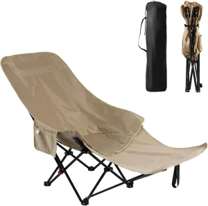 Dual Purpose Folding Camping Cot and Chair with Removable Footrest for Adults, Easy-to-Assemble Adjustable Sleeping Chair with Carry Bag for Fishing, Hiking, Travel, Home (Khaki)