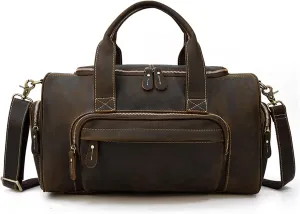 Duffle Bag Men's Leather Travel Bags Vintage Luggage Bags for Travel, Workout(Dark brown)