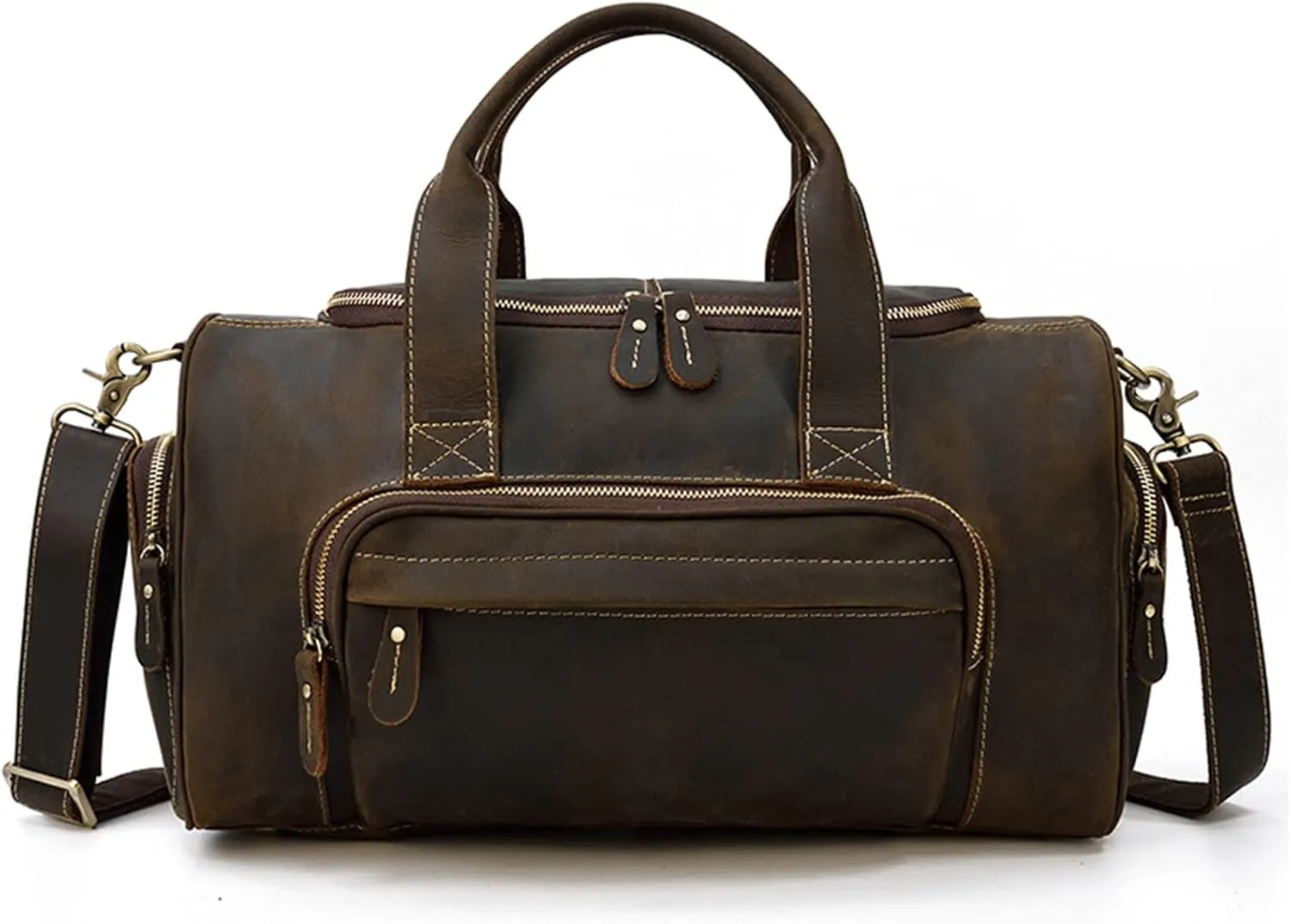 Duffle Bag Men's Leather Travel Bags Vintage Luggage Bags for Travel, Workout(Dark brown)