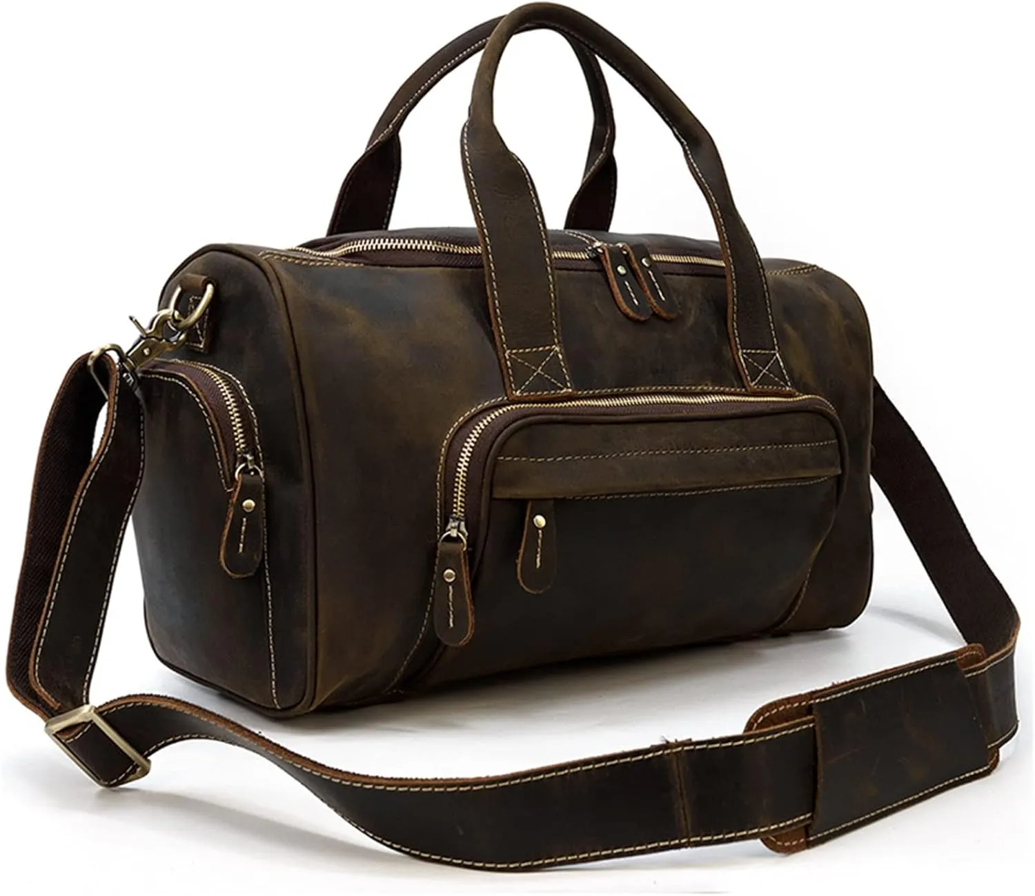Duffle Bag Men's Leather Travel Bags Vintage Luggage Bags for Travel, Workout(Dark brown)