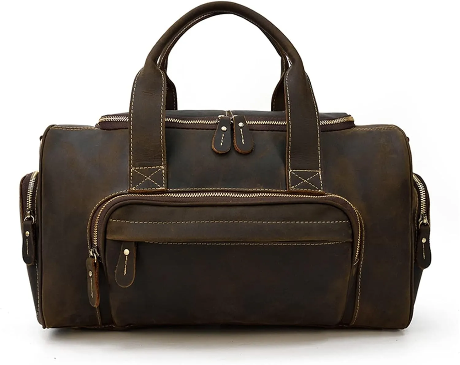 Duffle Bag Men's Leather Travel Bags Vintage Luggage Bags for Travel, Workout(Dark brown)