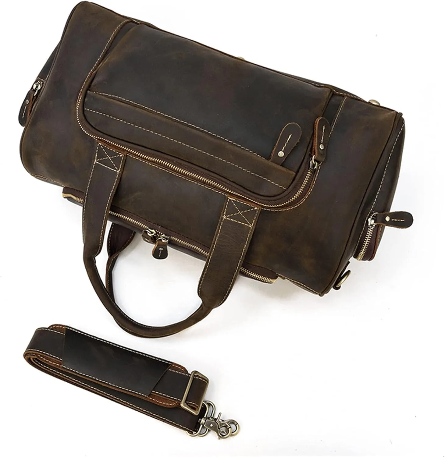 Duffle Bag Men's Leather Travel Bags Vintage Luggage Bags for Travel, Workout(Dark brown)