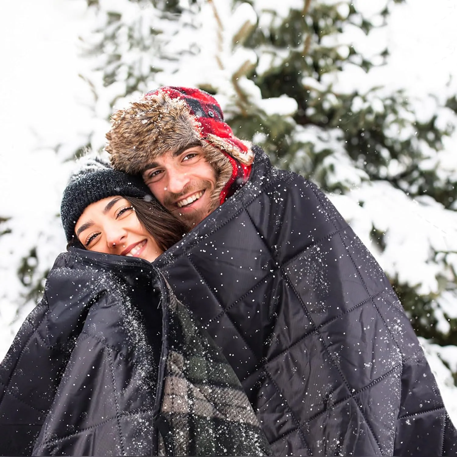 DUKUSEEK Waterproof Stadium Blanket, Hooded Outdoor Blankets Waterproof Windproof for Cold Weather, Emergency Warm Blanket with Quilted Cotton and Thick Fleece for Picnic, Camping, Outdoor Sports…