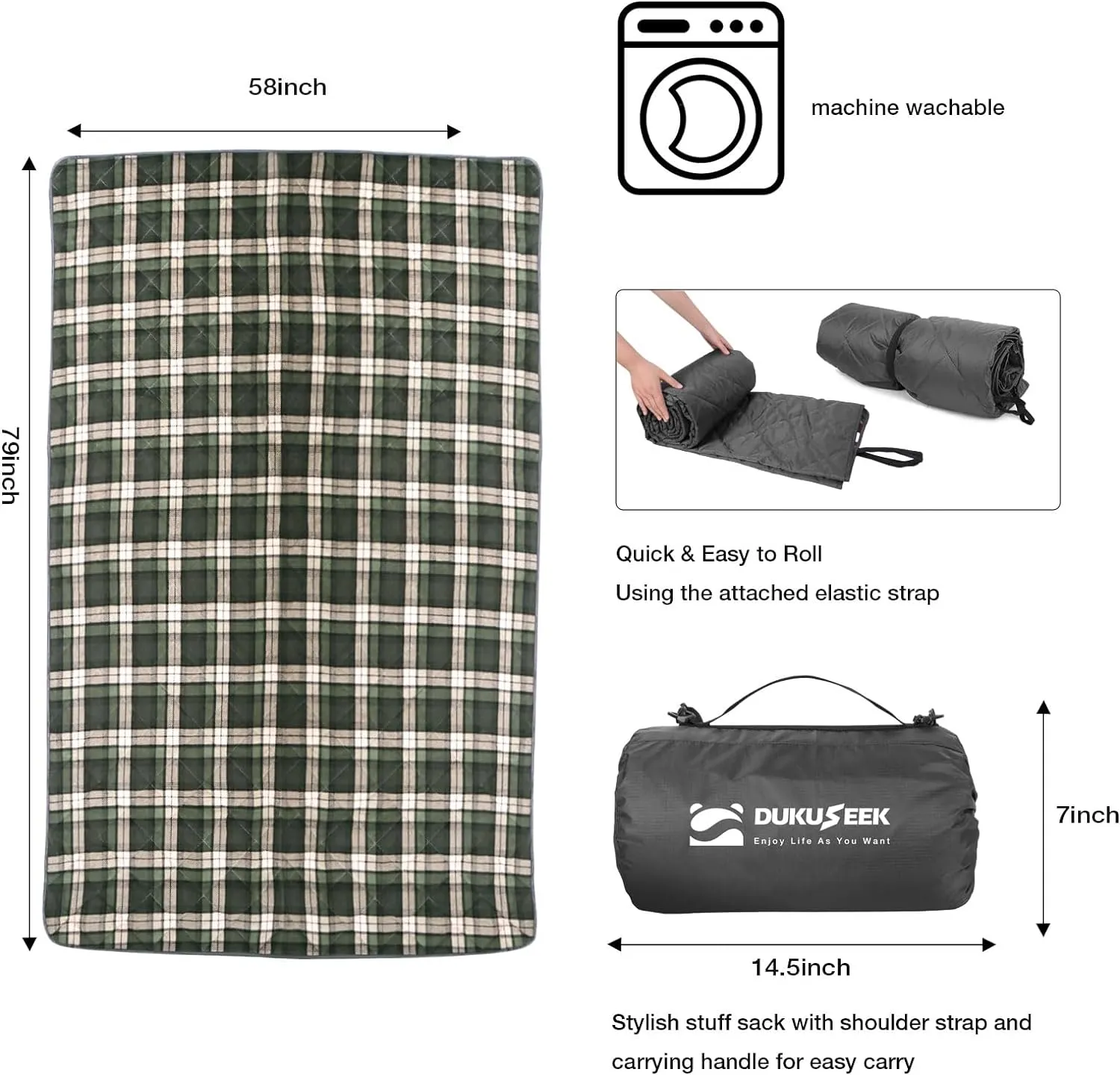 DUKUSEEK Waterproof Stadium Blanket, Hooded Outdoor Blankets Waterproof Windproof for Cold Weather, Emergency Warm Blanket with Quilted Cotton and Thick Fleece for Picnic, Camping, Outdoor Sports…