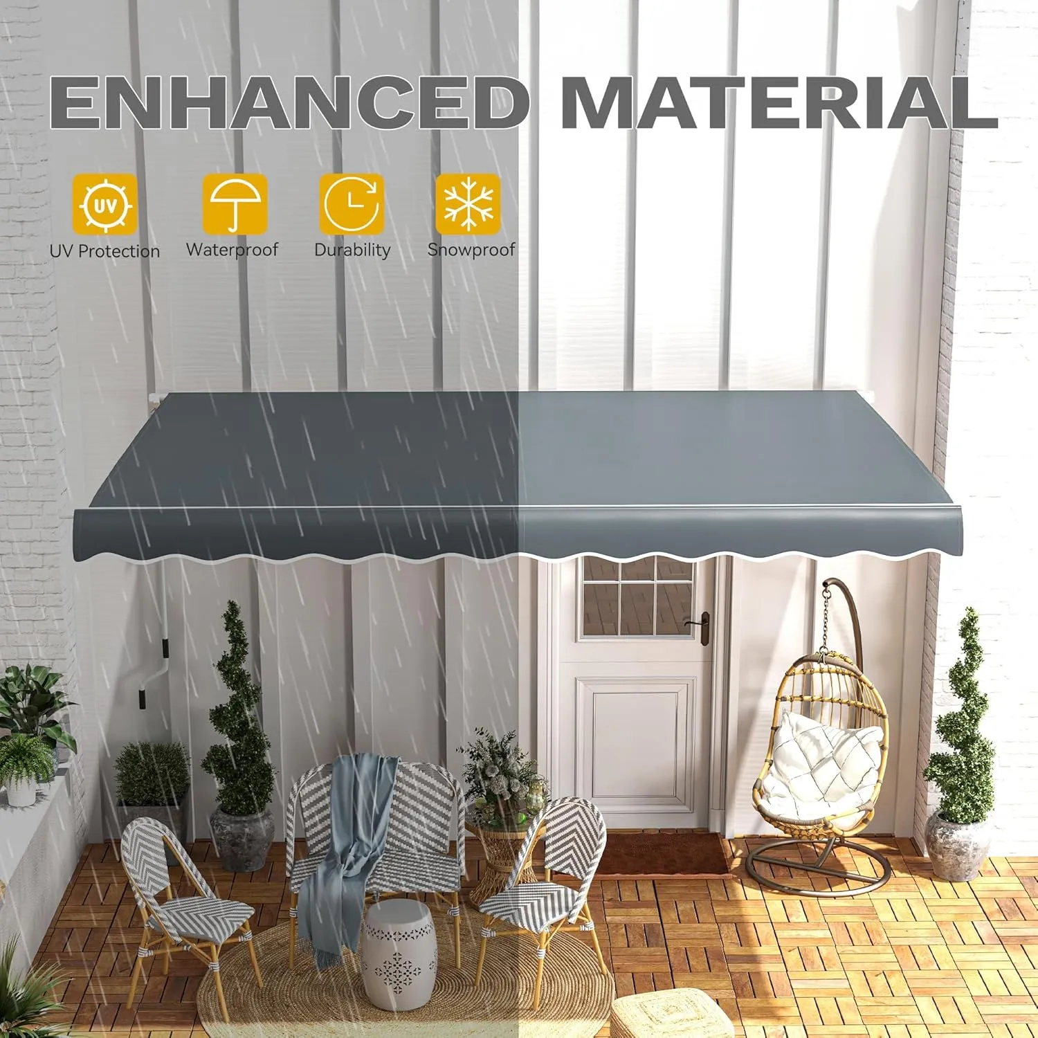 DWVO 13'×10' Patio Retractable Awning Outdoor Sun Shade Shelter Cover Awnings w/Manual Crank Handle for Deck, Backyard, Balcony, Garden, Shop, Restaurant
