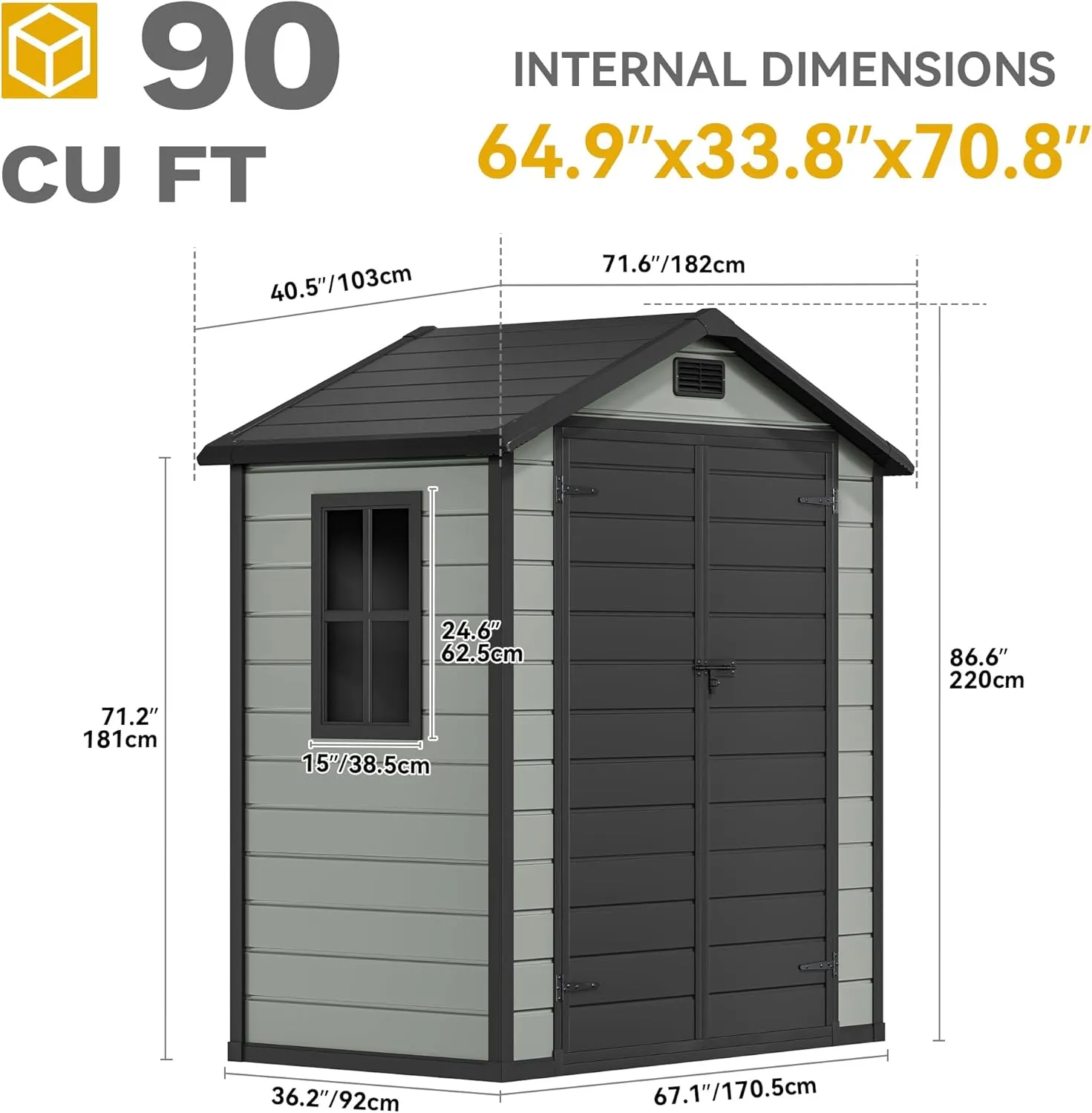 DWVO 6x4 FT Resin Storage Shed with Reinforced Floor, Outdoor Storage Shed with Lockable Door, Window and Vents, Waterproof Plastic Tool Storage for Garden, Backyard, Patio, Lawn(Blue-Gray Black)