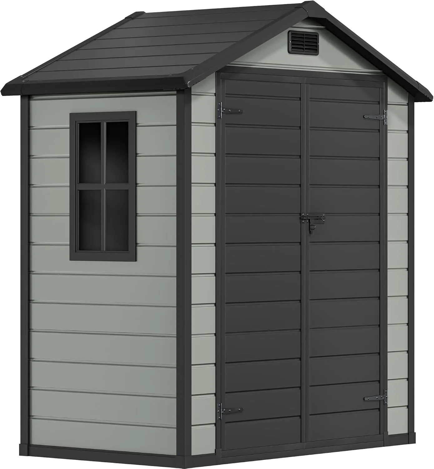 DWVO 6x4 FT Resin Storage Shed with Reinforced Floor, Outdoor Storage Shed with Lockable Door, Window and Vents, Waterproof Plastic Tool Storage for Garden, Backyard, Patio, Lawn(Blue-Gray Black)
