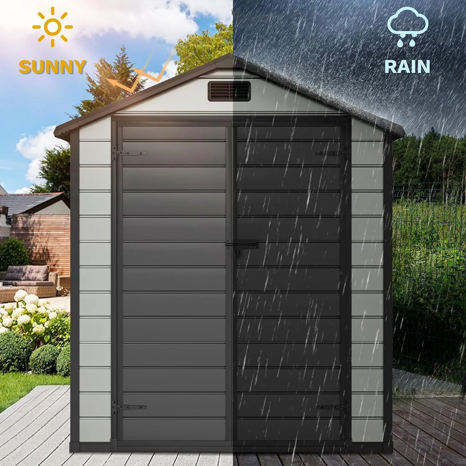 DWVO 6x4 FT Resin Storage Shed with Reinforced Floor, Outdoor Storage Shed with Lockable Door, Window and Vents, Waterproof Plastic Tool Storage for Garden, Backyard, Patio, Lawn(Blue-Gray Black)