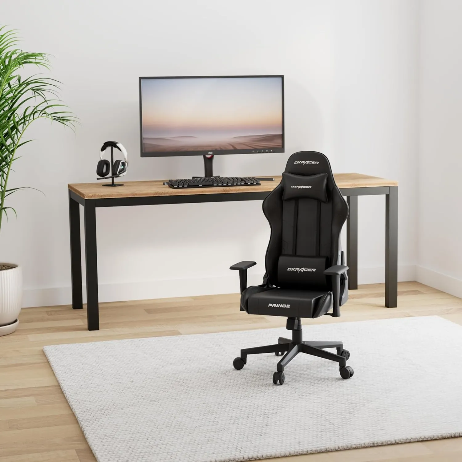 DXRacer P Series Gaming Chair, Premium PVC Leather Racing Style Office Computer Seat Recliner with Ergonomic Headrest and Lumbar Support (Full Black)