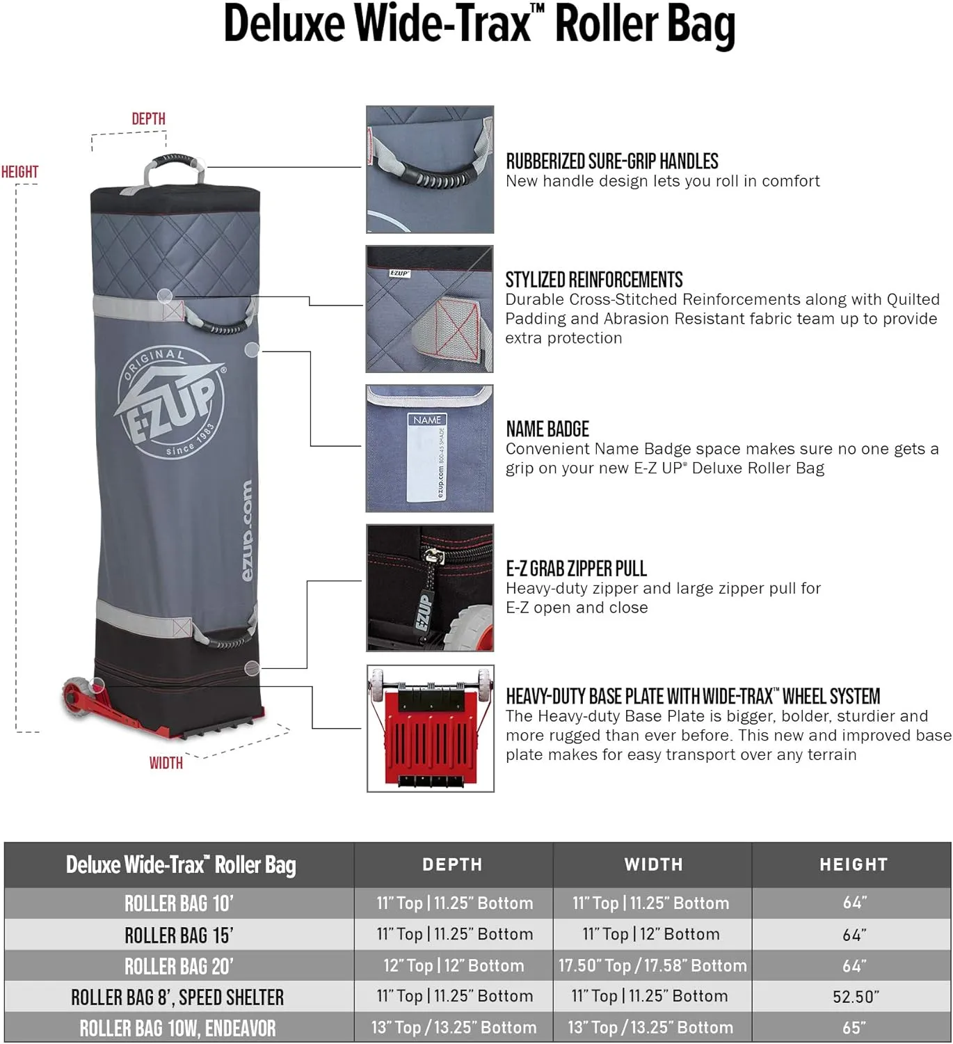 E-Z UP Deluxe Wide-Trax Roller Bag, fits 10' x 15' Canopy Pop-Up Tent