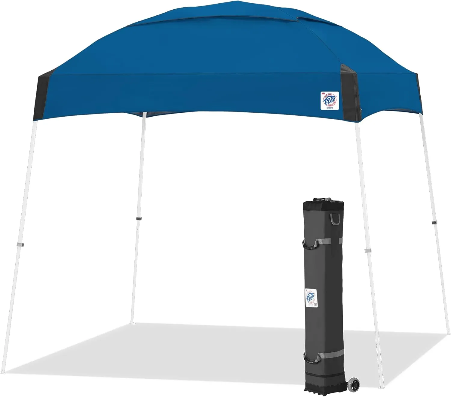 E-Z UP Dome Instant Shelter Canopy, 10' x 10', Vented Top with Wide-Trax Roller Bag & 4 Piece Spike Set, Royal Blue