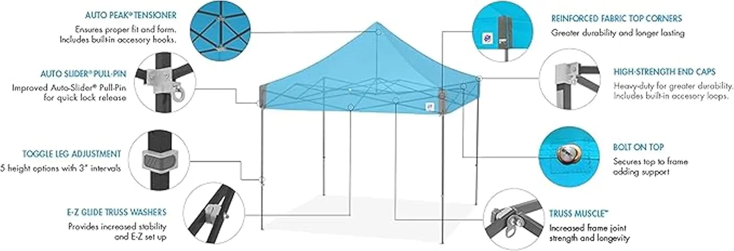 E-Z UP Enterprise Instant Shelter Canopy, 10' x 10', Commercial Grade White Steel Frame and White Top