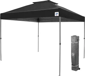 E-Z UP Patriot ONE-UP Technology Vented Shelter, 10' x 10', Black Top, Grey Frame