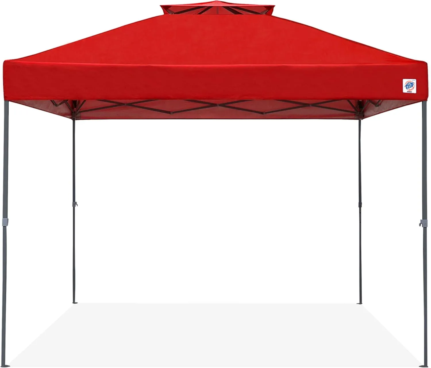 E-Z UP Patriot ONE-UP Technology Vented Shelter, 10' x 10', Red Top, Grey Frame