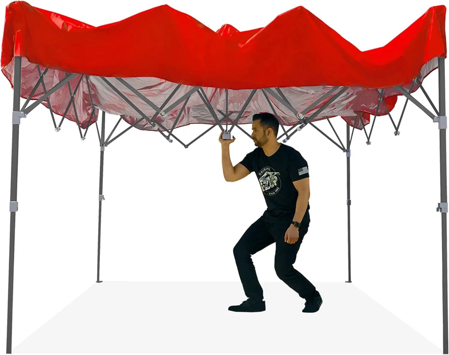 E-Z UP Patriot ONE-UP Technology Vented Shelter, 10' x 10', Red Top, Grey Frame