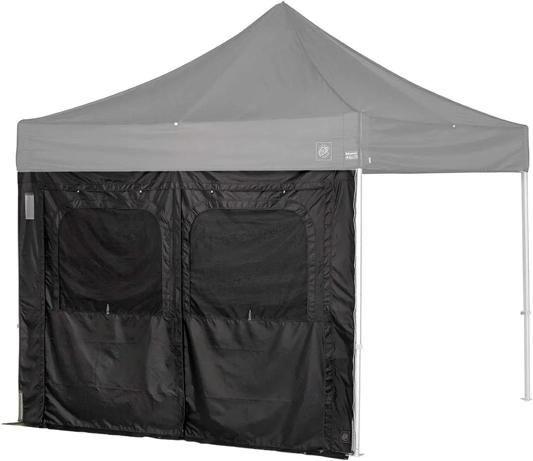 E-Z UP PRO Single Utility Sidewall, Fits 10' Straight Leg, Includes Ground Flap, Double Doors and Roll-Up Screened Windows, Black